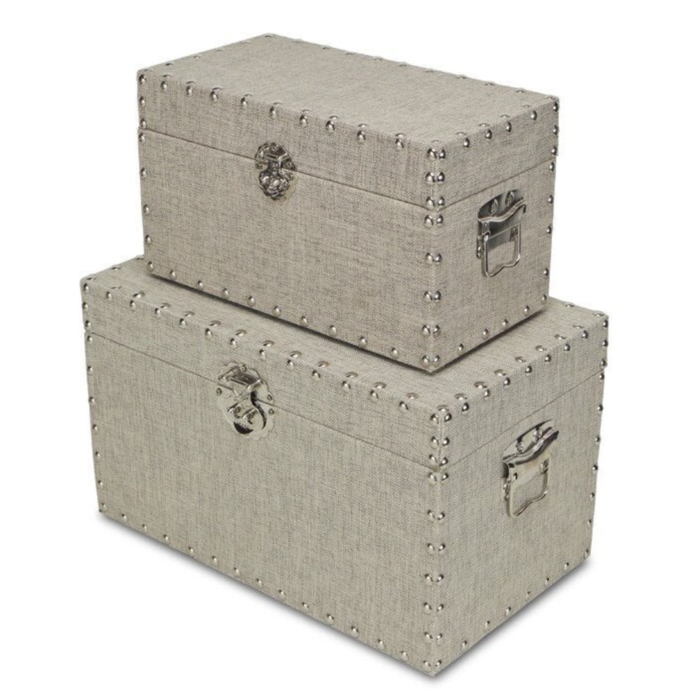 Set of Two Decorative Linen Covered Storage Trunks - Picture 5 of 16